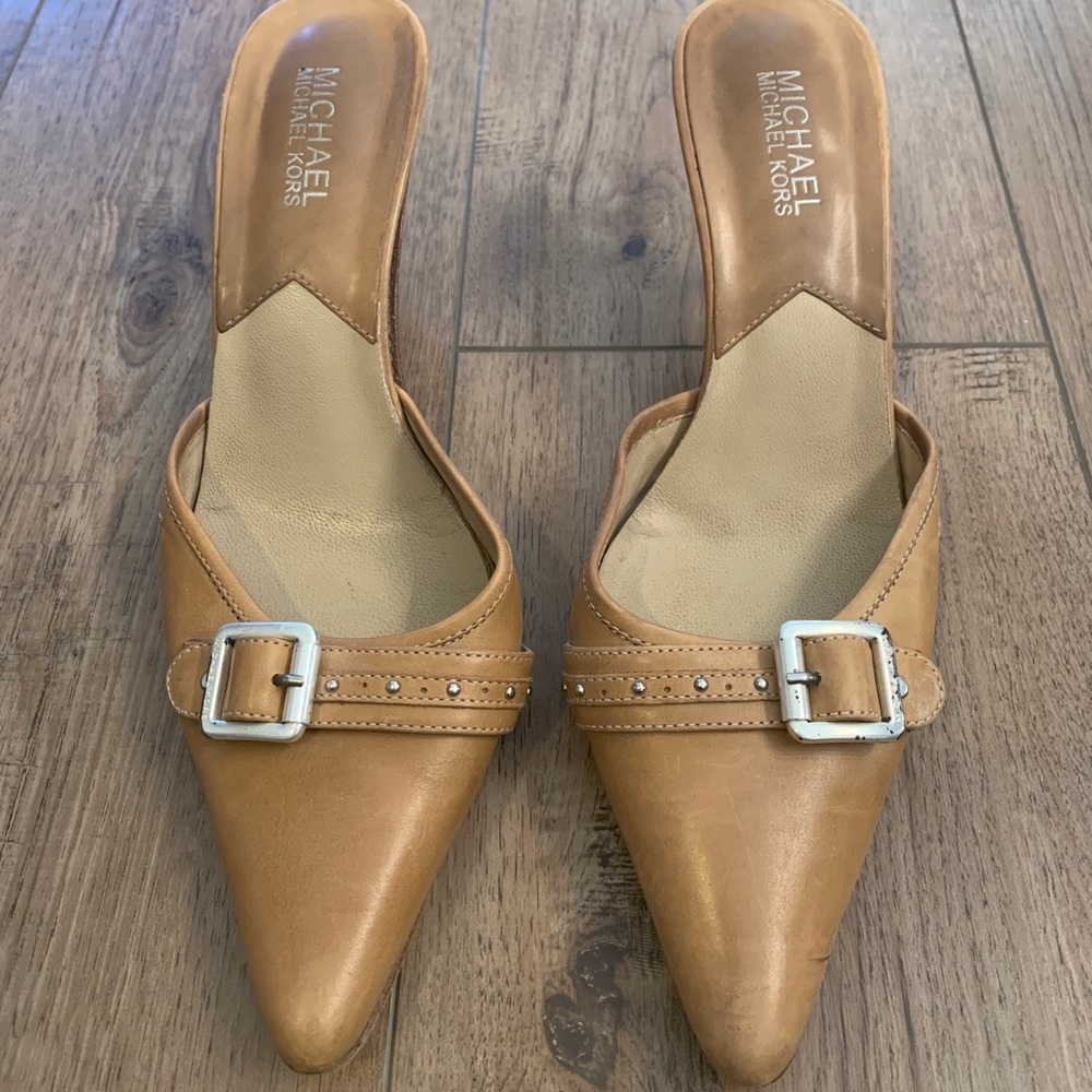 Michael Kors Vintage Pumps Sandals Slides Heel Leather Tan Size 8 M